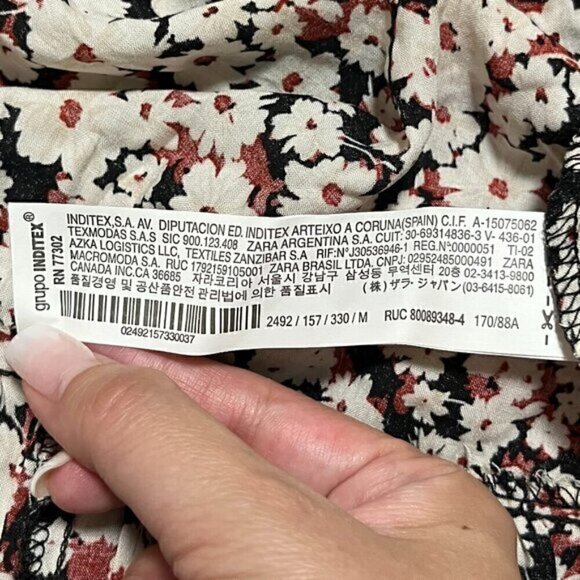 Zara Women's Multi Florals 3/4 Sleeve Long V-Neck Midi Dress - Picture 7 of 8